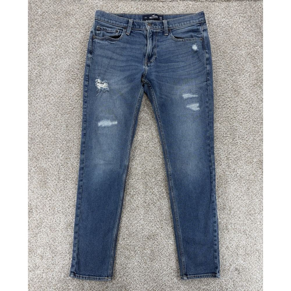 Hollister Epic Flex Skinny Jeans Mens 31x32 (Fits 32x31) Blue Rip‎ & Repair Wash